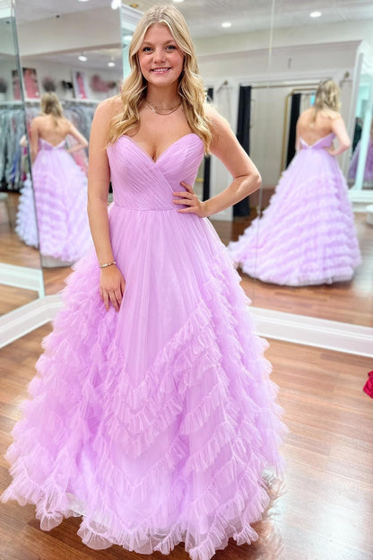 Roycebridal Light Blue Strapless Ruffle Long Prom Dress