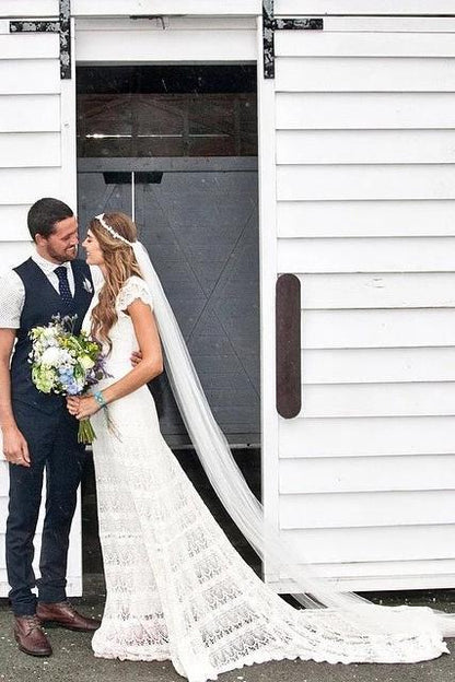 Ivory mermaid cheap lace boho wedding dresses | boho wedding dresses | cheap lace wedding dresses | beach wedding dresses | bridal gowns | bridals | weddings | wedding ideas | wedding dresses online | wedding dresses near me | bridal dresses online | wedding dresses mermaid | Musebridals