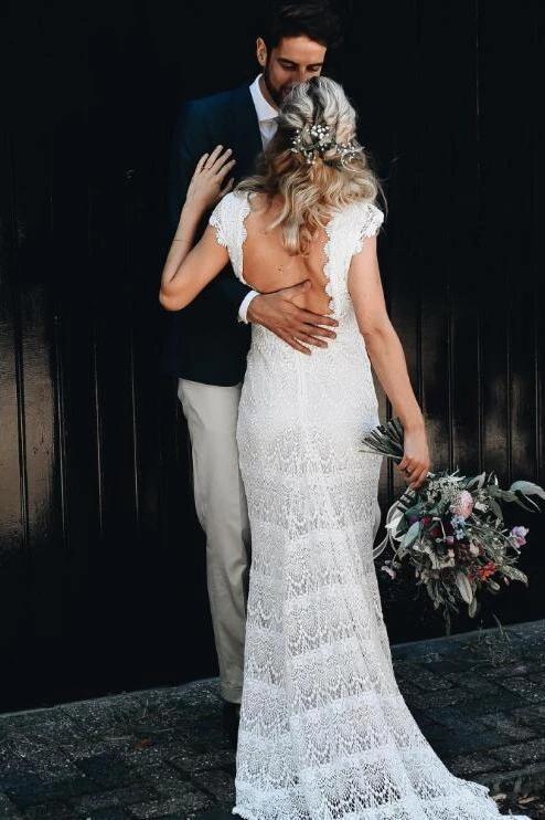 Cap sleeves lace mermaid bridal gowns | boho wedding dresses | cheap lace wedding dresses | beach wedding dresses | bridal gowns | bridals | weddings | wedding ideas | wedding dresses online | wedding dresses near me | bridal dresses online | wedding dresses mermaid | Musebridals
