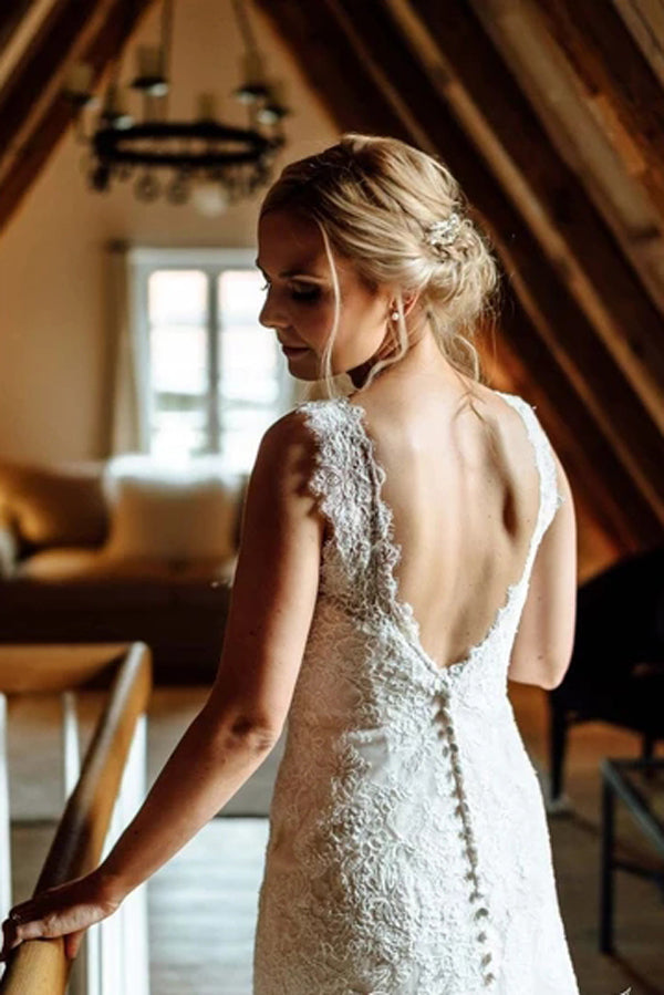 Roycebridal Graceful Lace Wedding Dress With Covered Buttons Mermaid Bridal Dress,MW383