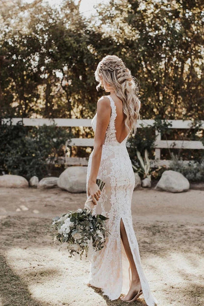 Roycebridal Mermaid/Trumpet Attractive Floor-length V-neck Lace Wedding Dress,MW439