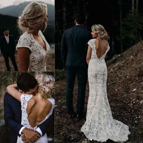 Roycebridal Charming Mermaid Lace Ivory Cap Sleeves Wedding Dresses, Bridal Dresses,MW481