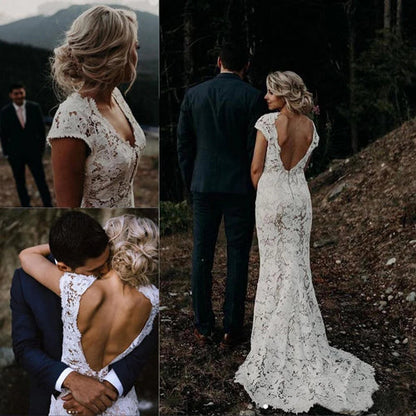 Roycebridal Charming Mermaid Lace Ivory Cap Sleeves Wedding Dresses, Bridal Dresses,MW481