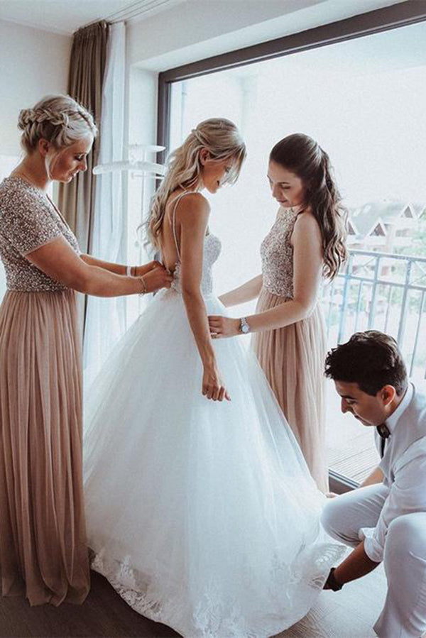 A-line Tulle Spaghetti Straps Backless Bridal Gowns Online, MW499 | wedding dresses | bridal gowns | wedding dresses online | bridals | weddingideas | wedding dresses near me | wedding dresses cheap | lace wedding dresses | mermaid wedding dresses | wedding dresses white | Musebridals