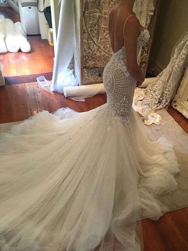 Mermaid Lace Spaghetti Straps Sweetheart Wedding Dresses, Bridal Dress, MW551 | lace mermaid wedding dress | wedding gowns | bridal dress | www.musebridals.com