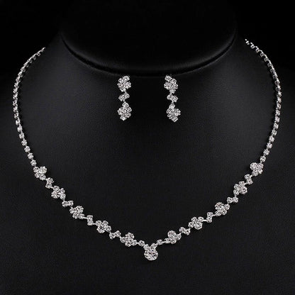 Roycebridal Alloy Rhinestone Inlaid Crystal Full Diamond Necklace Earrings Three-piece Set Bridal Jewelry