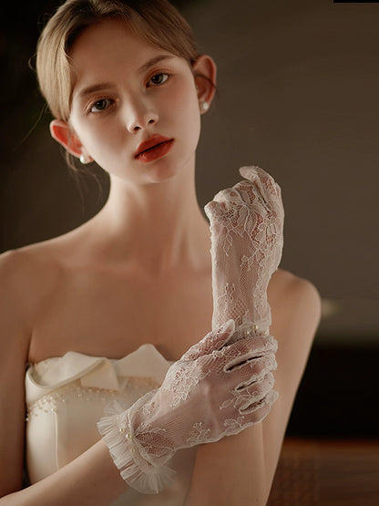 Roycebridal Short Lace Ruffled Bridal Gloves