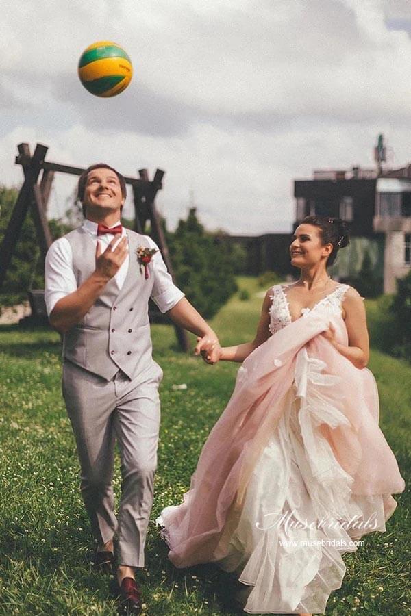 Pink Tulle A-line Backless Wedding Dress With Lace Appliques, Bridal Gown, MW944 | vintage wedding dresses | wedding dresses near me | wedding dress stores | musebridals.com