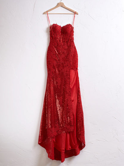 Roycebridal Kairi |Mermaid Spaghetti Straps Appliques Prom Dress with Slit