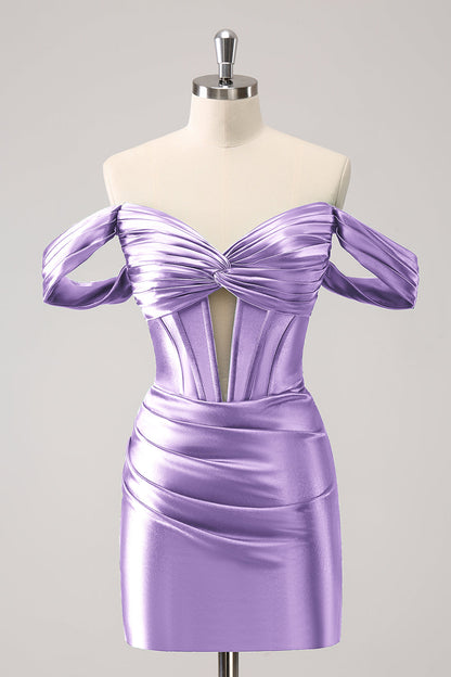 Stylish Fuchsia Bodycon Off The Shoulder Hollow Out Corset Short Homecoming Dress