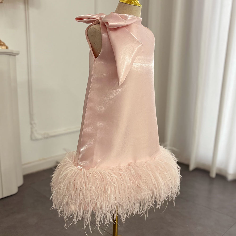 Roycebridal Luxury Mini Arabic Pink Flower Girl Dress Ostrich Feathers Bow Baby Kids Birthday Wedding Party Gown Pageant  J117