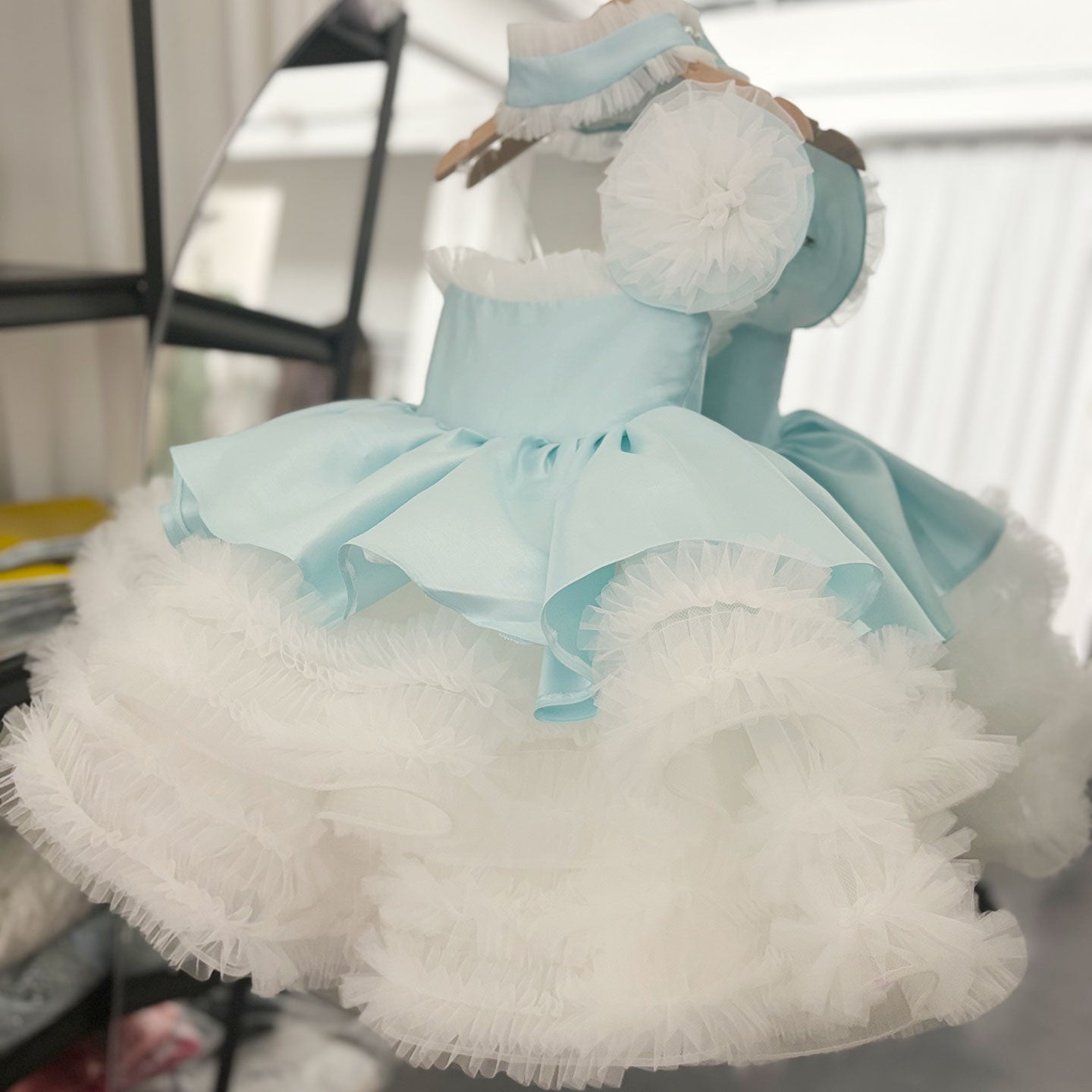 Roycebridal Luxury Sky Blue Arabric Girl Dress with Headgear Kids Princess Birthday Wedding Party Children Holiday Gown 2025 J194