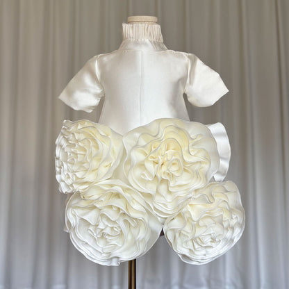 Roycebridal Elegant White Dubai Girl Dress 3D Flowers Arabric Princess Kids Wedding Birthday Party First Communion Gown 2025 J166