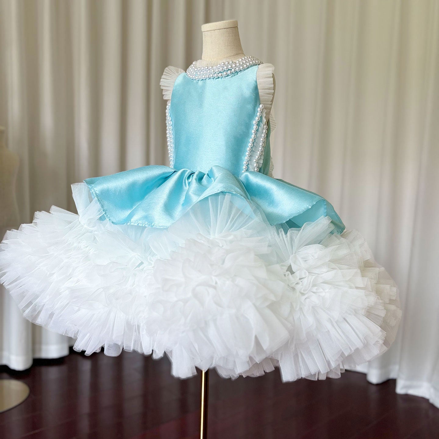 Roycebridal Luxury Sky Blue Girl Dress Pearls Baby Kids Princess Birthday Wedding Party Children Holy Communion Gown 2025 J027