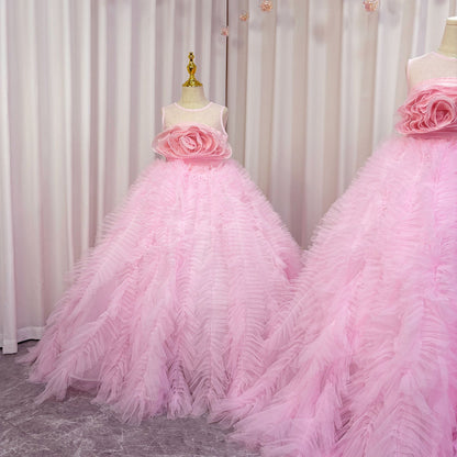 Roycebridal Luxury Pink Girl Dress Handmade Flowers Kids Princess Birthday Wedding Party Children Holy Communion Gown 2025 J039