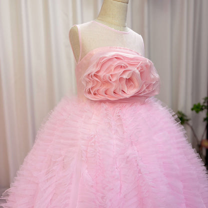 Roycebridal Luxury Pink Girl Dress Handmade Flowers Kids Princess Birthday Wedding Party Children Holy Communion Gown 2025 J039