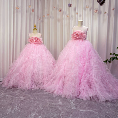 Roycebridal Luxury Pink Girl Dress Handmade Flowers Kids Princess Birthday Wedding Party Children Holy Communion Gown 2025 J039