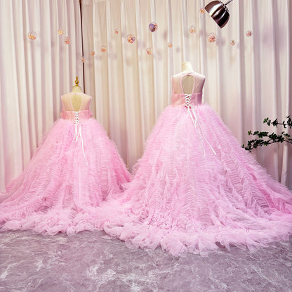 Roycebridal Luxury Pink Girl Dress Handmade Flowers Kids Princess Birthday Wedding Party Children Holy Communion Gown 2025 J039