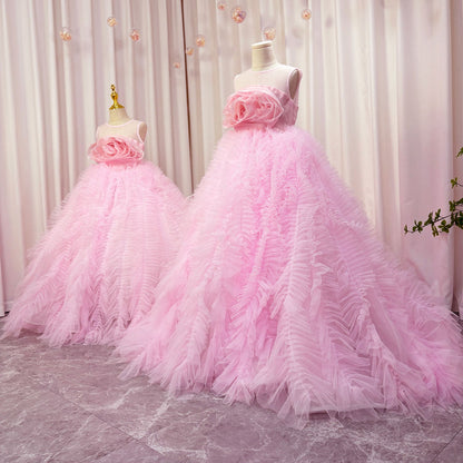 Roycebridal Luxury Pink Girl Dress Handmade Flowers Kids Princess Birthday Wedding Party Children Holy Communion Gown 2025 J039