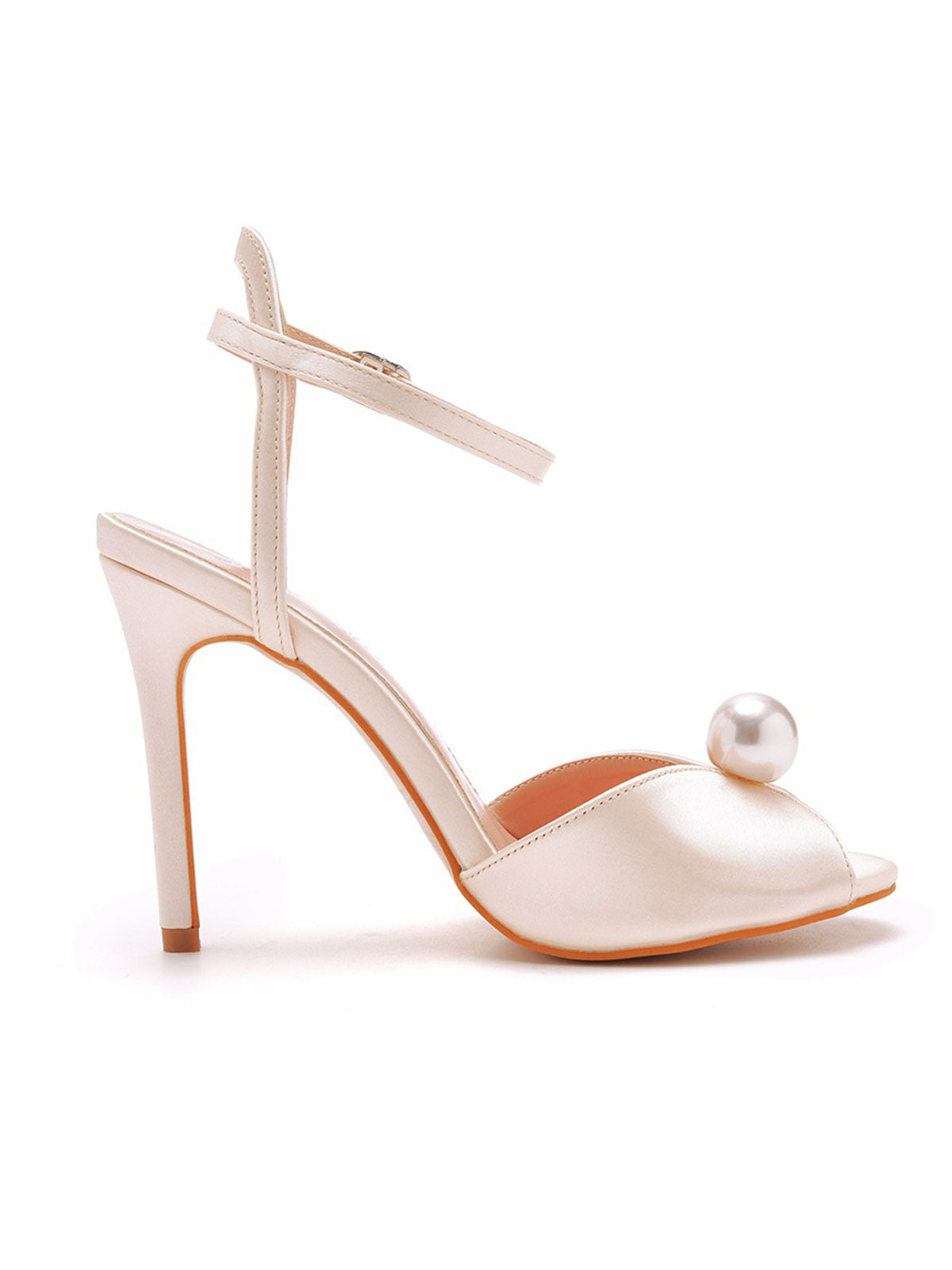 Satin Pearl Peep Toe Stiletto Ankle Strap Buckle Ultra High Heels