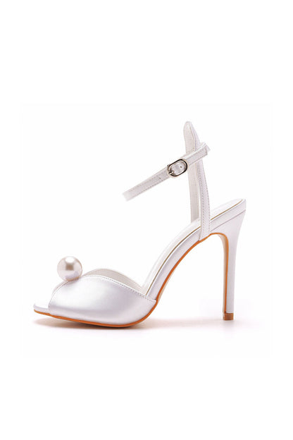 Satin Pearl Peep Toe Stiletto Ankle Strap Buckle Ultra High Heels