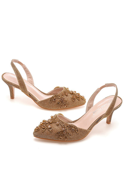 Pointed Toe rhinestone Glitter Slingback Pumps