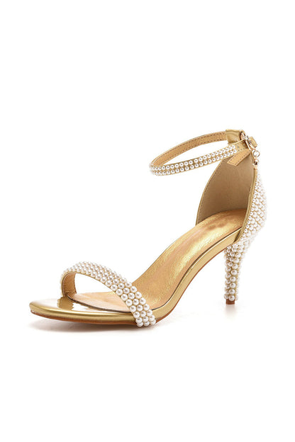 Open Toe Pearl Ankle Strap Wedding High Heels
