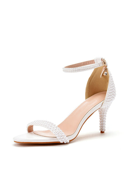 Open Toe Pearl Ankle Strap Wedding High Heels