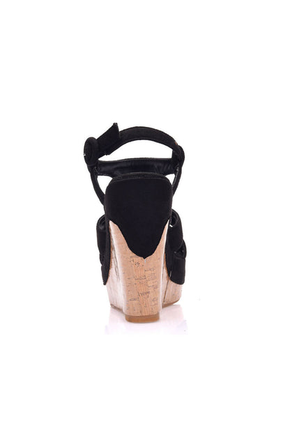 Suede Wood Grain Peep Toe Platform Wedges Sandals
