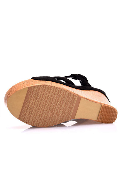Suede Wood Grain Peep Toe Platform Wedges Sandals