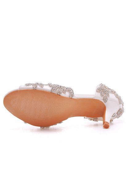 Peep Toe Satin Rhinestone Slip On High Heels
