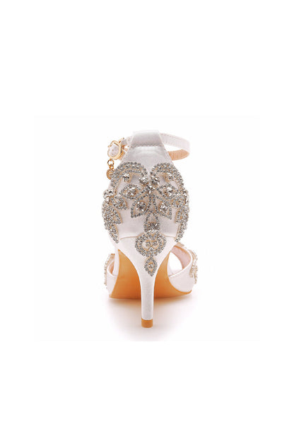 Peep Toe Satin Rhinestone Ankle Strap High Heels