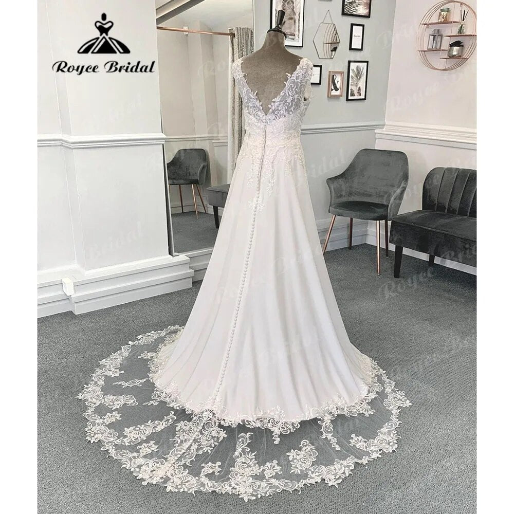 Robe Mariee Lace Appliques Boho Soft Satin Beach Wedding Dress with Cap Sleeve 2024 Vestidos De Novia Summer Boheme Bridal Gown