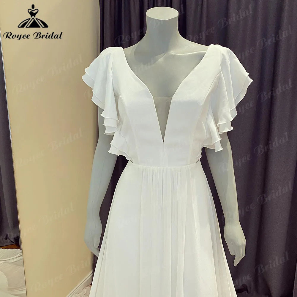 Robe Mariee Summer Backless Chiffon A Line Civil Wedding Dress with V Neckline 2024 Hochzeit Bridal Gown for Women vestidos