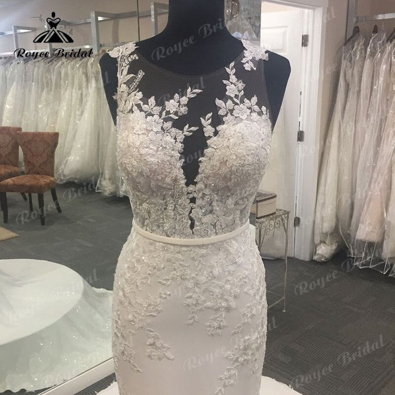 Roycebridal Elegant Soft Satin Lace Appliques Wedding Dress Open Back 2023 Bridal Gowns Women vestido de novia sin espalda