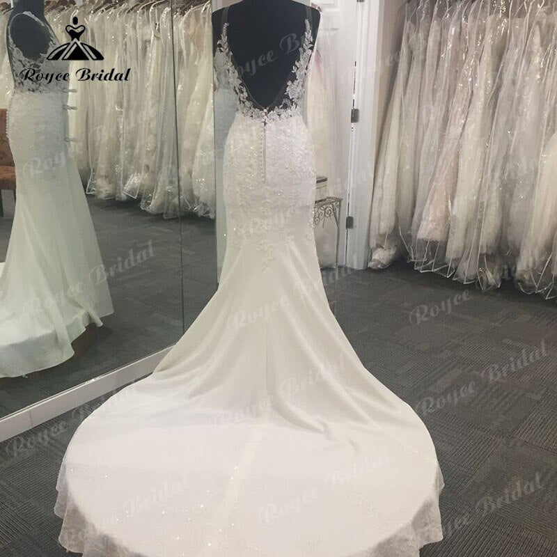 Roycebridal Elegant Soft Satin Lace Appliques Wedding Dress Open Back 2023 Bridal Gowns Women vestido de novia sin espalda
