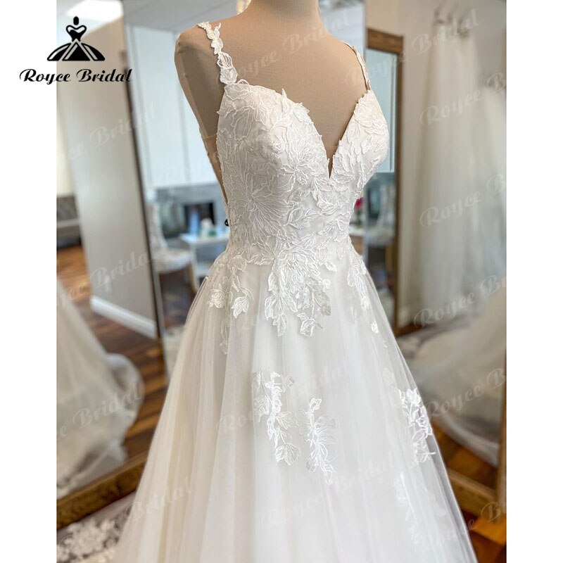 Roycebridal Lace Appliques A Line Spaghetti Straps Wedding Dresses Beach V Neck 2023 Boho Wedding Gowns Custom Made Off White