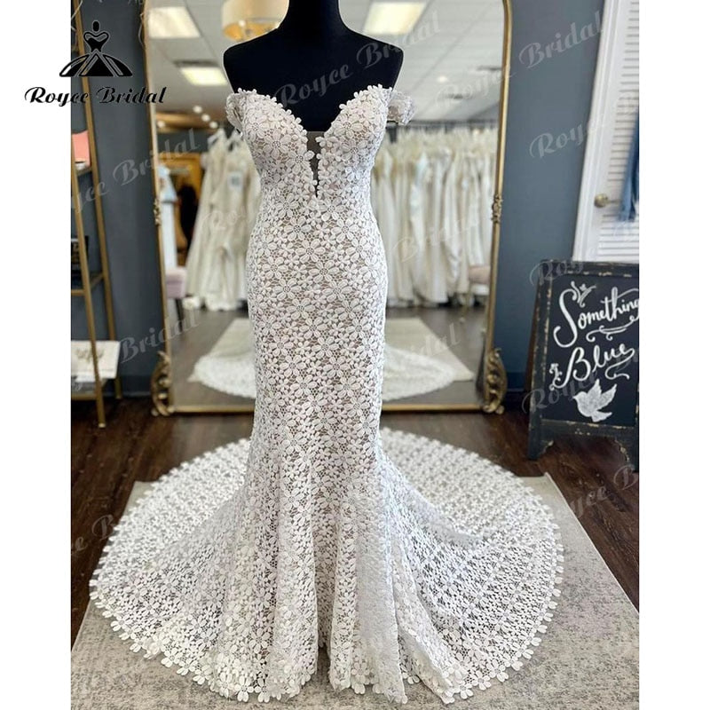 Roycebridal Off the Shoulder Lace Backless Mermaid/Trumpet Boho Wedding Dress 2025 Vestido Wedding Gowns robe soirée mariage