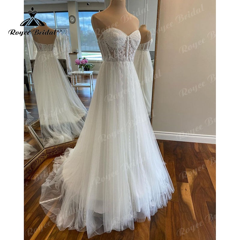 Roycebridal Princess Lace Boho A Line Tulle Wedding Dress Sweetheart Appliques 2023 Bridal Gowns Women Robe de mariee Modern