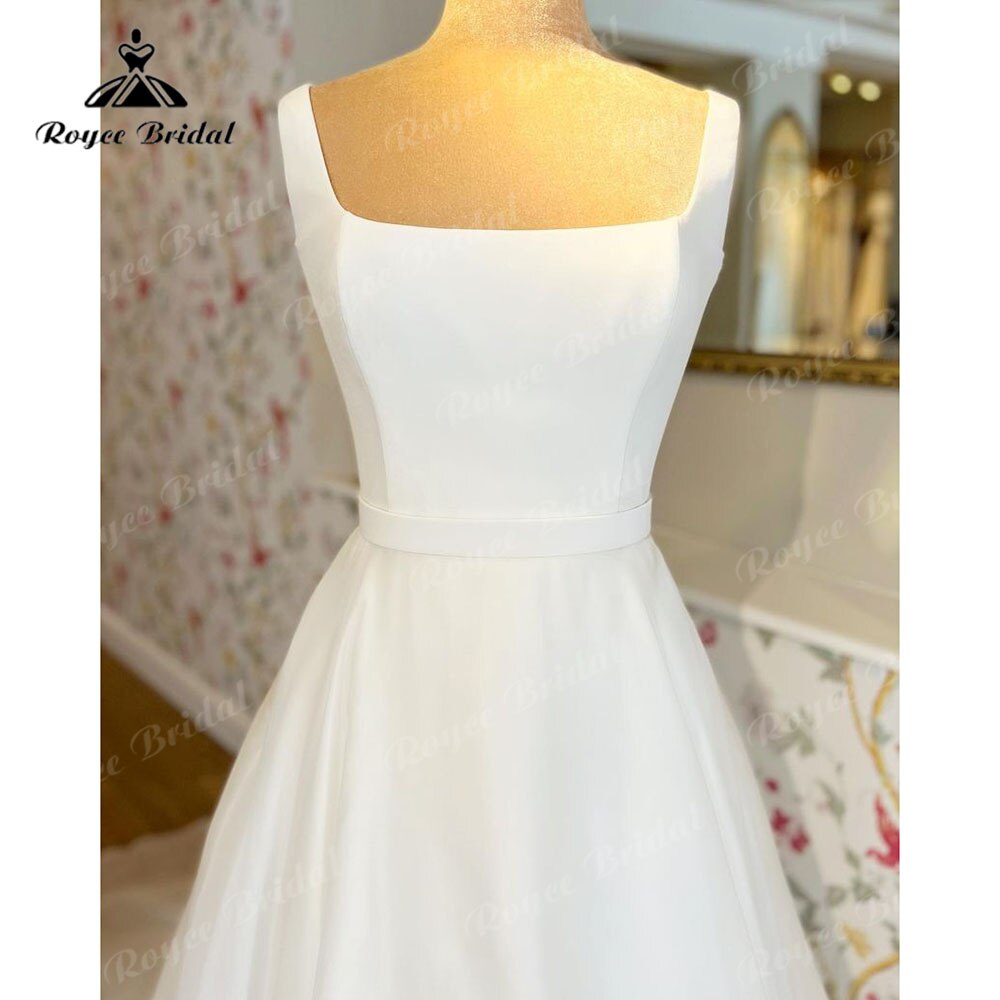Roycebridal Vintage Square Collar Neck Soft Satin A Line Wedding Dress 2023 Wedding Gowns robe de réception de mariage Elegant