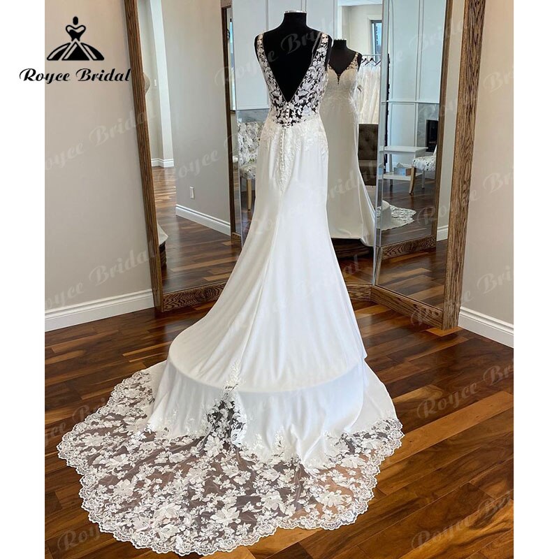 Roycebridal Vintage V Neck Lace Mermaid/Trumpet Wedding Dress Cut-out Apliques Backless 2025 vestido branco sereia Wedding Gwons