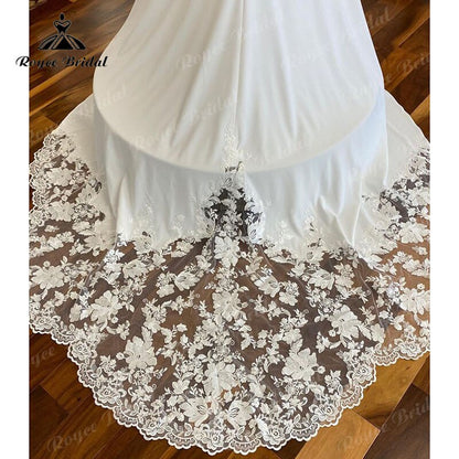 Roycebridal Vintage V Neck Lace Mermaid/Trumpet Wedding Dress Cut-out Apliques Backless 2025 vestido branco sereia Wedding Gwons