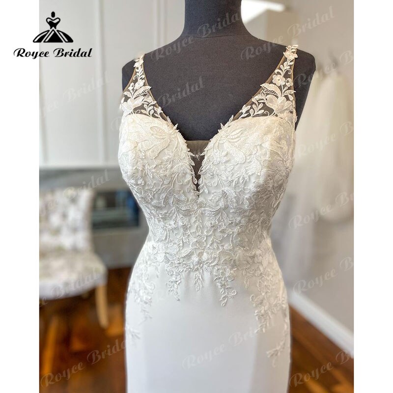 Roycebridal Vintage V Neck Lace Mermaid/Trumpet Wedding Dress Cut-out Apliques Backless 2025 vestido branco sereia Wedding Gwons