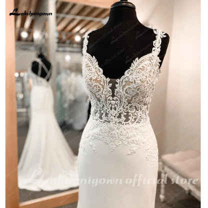 Roycebridal Vintage Crepe Bridal Dresses Lace Appliques Vestido Novia Boda Civil Mermaid Wedding Gowns Vestidos Novia