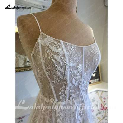 Roycebridal Split Side Lace Boho Women Wedding Dress for Bride Spaghetti Straps Wedding Gown batas de novia para