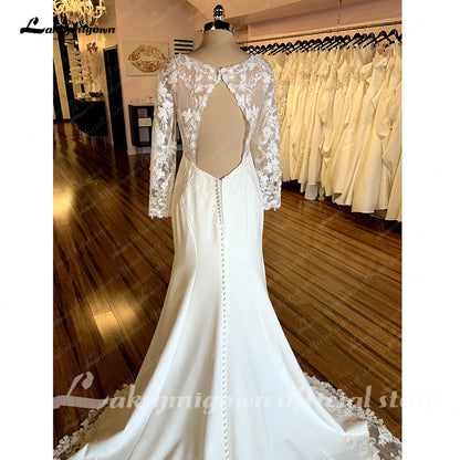 Roycebridal Lace Long Sleeve Mermaid Boho Wedding Dress For Women Brautkleid 2025 Scoop Neck Bridal Church Lace Wedding Gowns