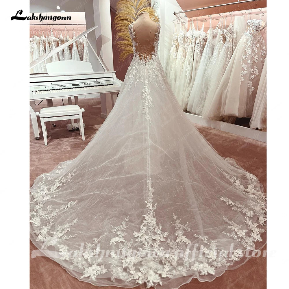 Lakshmigown Boho Wedding Dress Tulle V-Neck Long Beach Wedding Dresses Vestidos De Novia Open Back