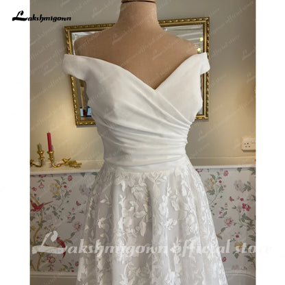 Roycebridal Roycebridal Boat Neck Off White Beach A Line Boho Beach Wedding Dress with Cap Sleeve 2025 Bridal réception Gown robes de soirée