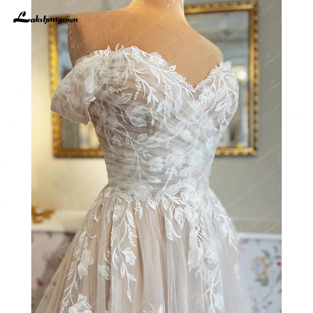 Lakshmigown Bridal Boho Wedding Gown Off The Shoulder Plus Size Women Church Wedding Dresses Sweetheart Lace Appliques