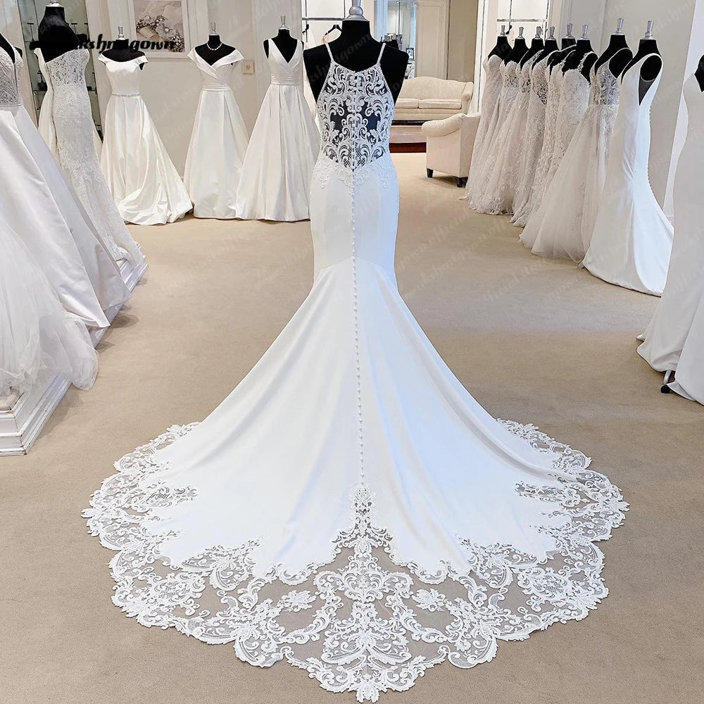 Lakshmigown Luxurious Crepe Mermaid Wedding Dress 2023 Trouwjurken Vintage Lace Boho Wedding Gowns Vestido De Novia